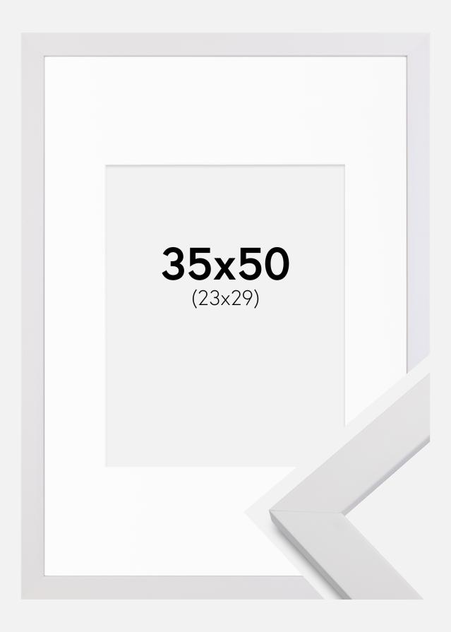 Ramme White Wood 35x50 cm - Passepartout Hvid 24x30 cm