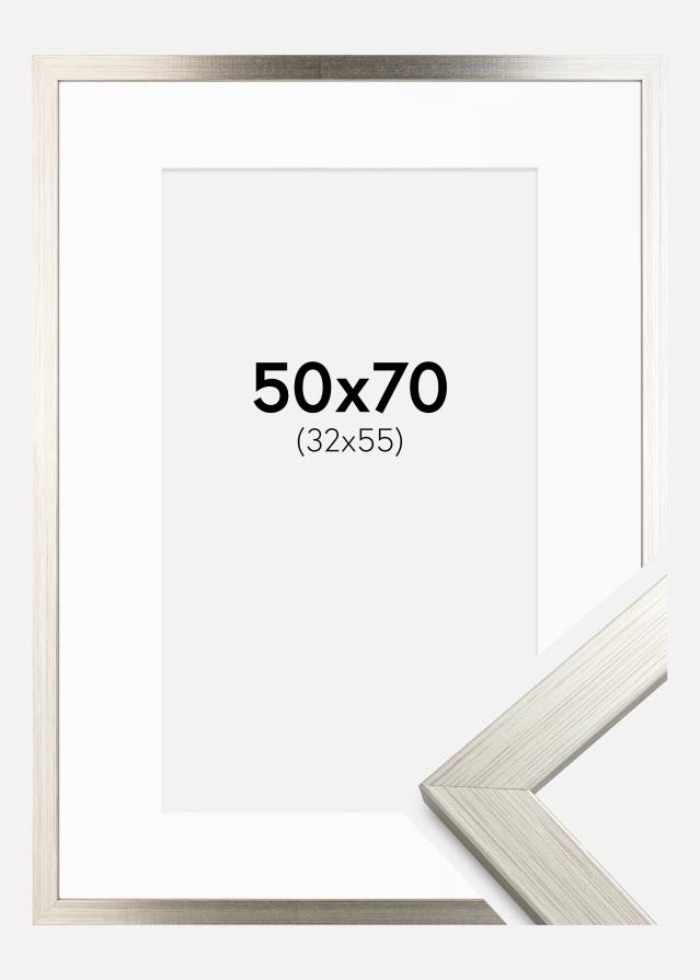 Ramme Silver Wood 50x70 cm - Passepartout Hvid 33x56 cm