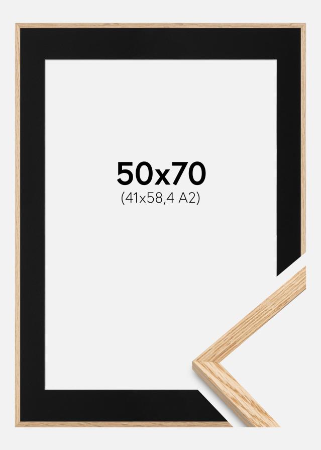 Ramme Tynd Eg 50x70 cm - Passepartout Sort 42x59,4 cm (A2)