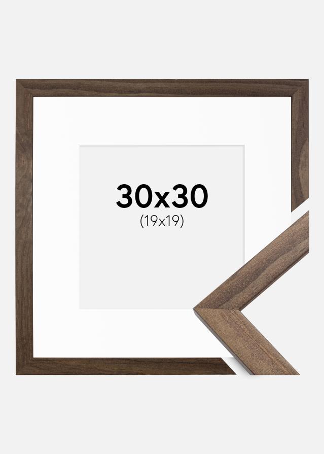 Ramme Stilren Valnød 30x30 cm - Passepartout Hvid 20x20 cm