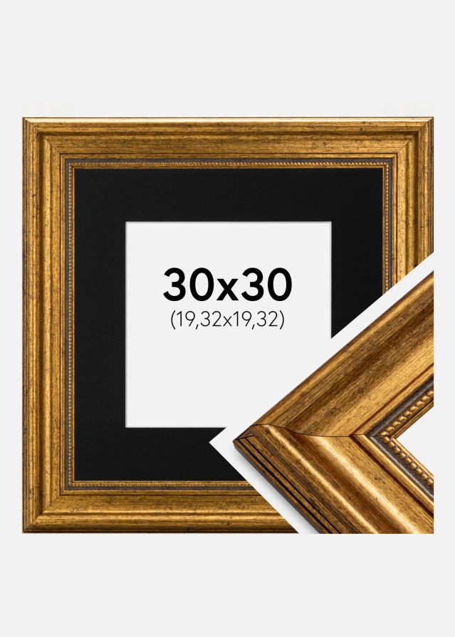 Ramme Rokoko Guld 30x30 cm - Passepartout Sort 8x8 inches