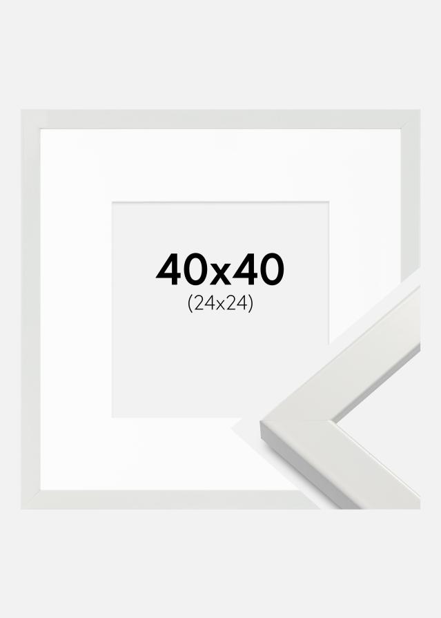 Ramme White Wood Glossy 40x40 cm - Passepartout Hvid 25x25 cm