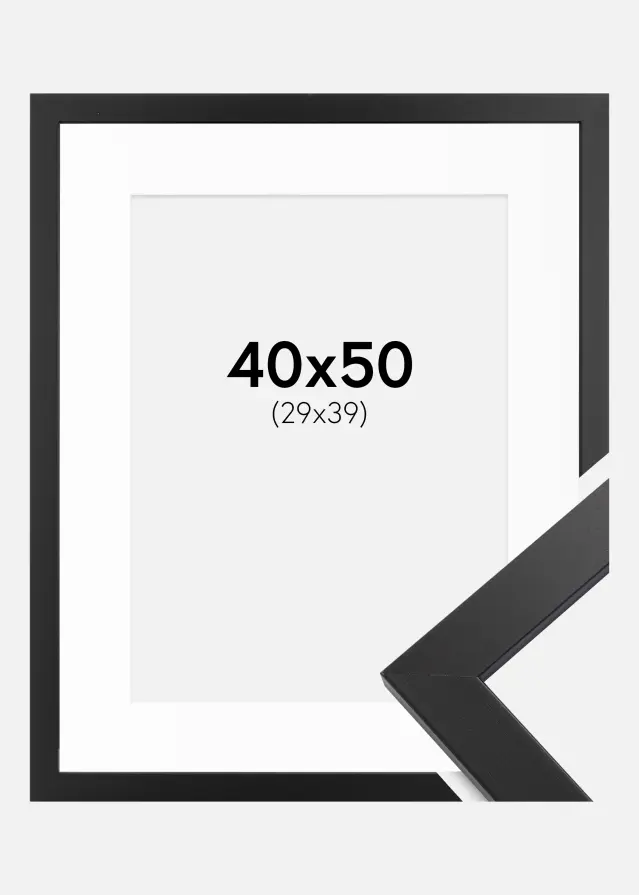 Ramme Black Wood 40x50 cm - Passepartout Hvid 30x40 cm