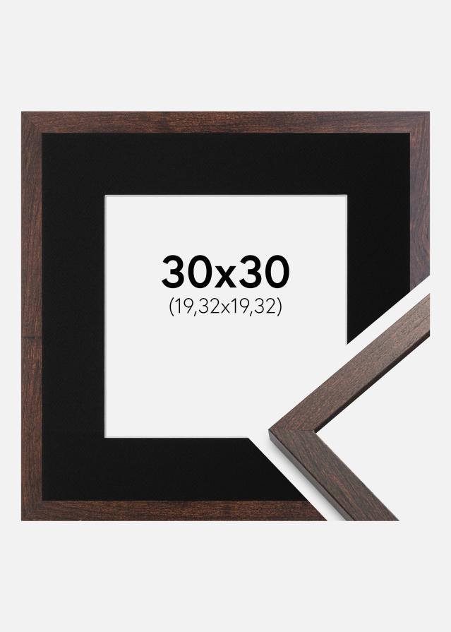 Ramme Trendy Valnød 30x30 cm - Passepartout Sort 8x8 inches