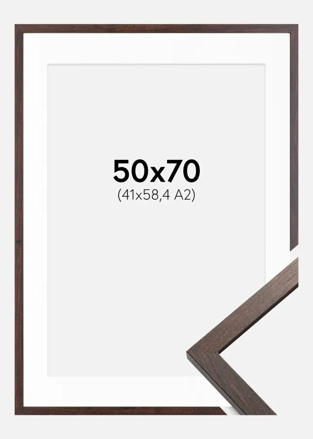 Ramme Trendy Valnød 50x70 cm - Passepartout Hvid 42x59,4 cm (A2)