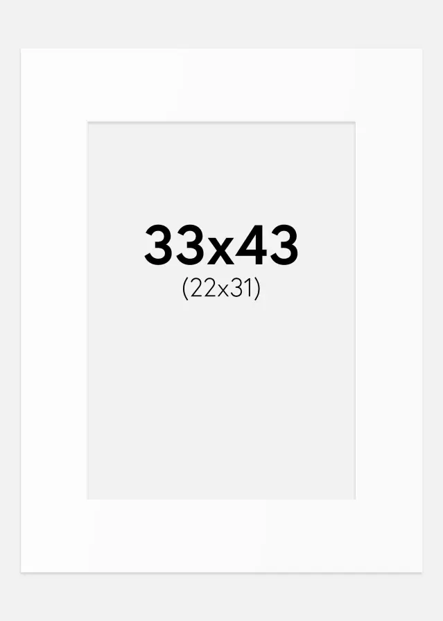 Passepartout Hvid Standard (Hvid kerne) 33x43 cm (22x31)
