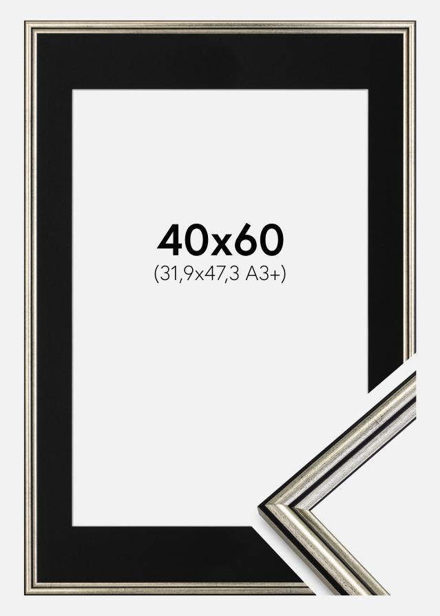 Ramme Horndal Sølv 40x60 cm - Passepartout Sort 32,9x48,3 cm (A3+)