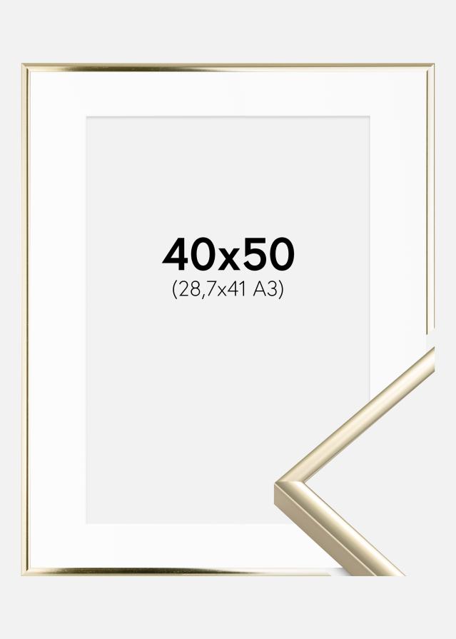 Ramme Aluminium Blank Guld 40x50 cm - Passepartout Hvid 29,7x42 cm (A3)