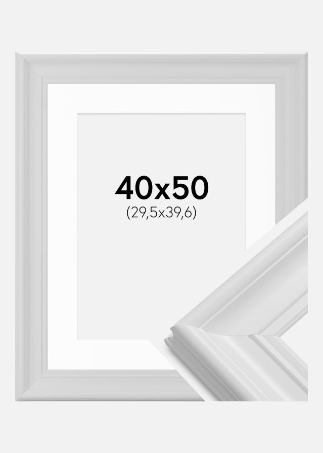 Ramme Mora Premium Hvid 40x50 cm - Passepartout Hvid 12x16 inches