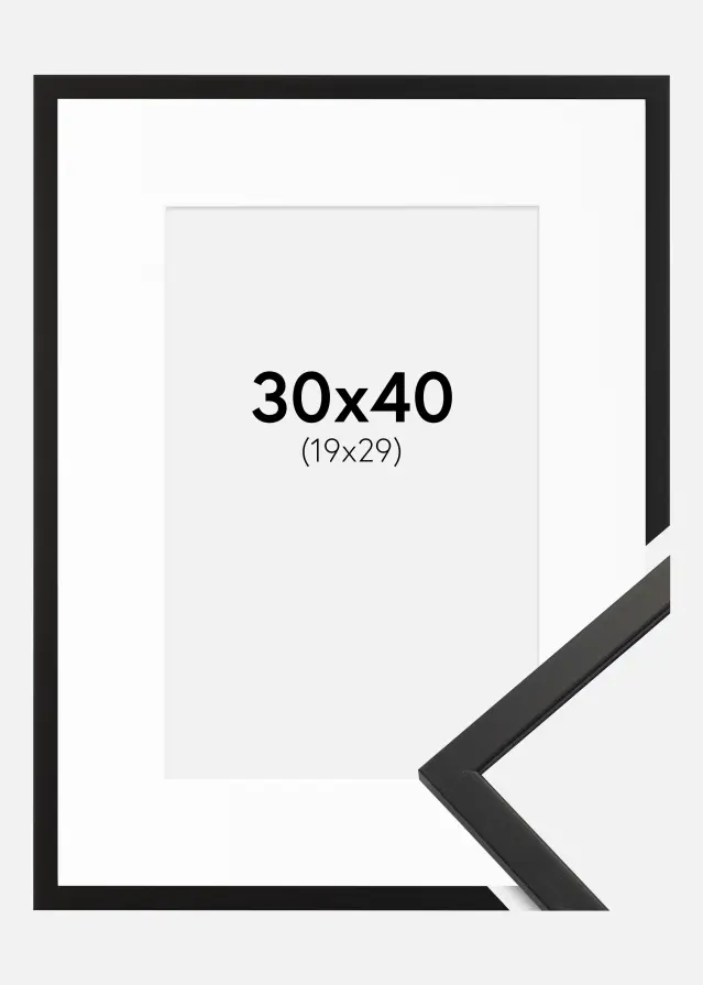 Ramme Edsbyn Sort 30x40 cm - Passepartout Hvid 20x30 cm