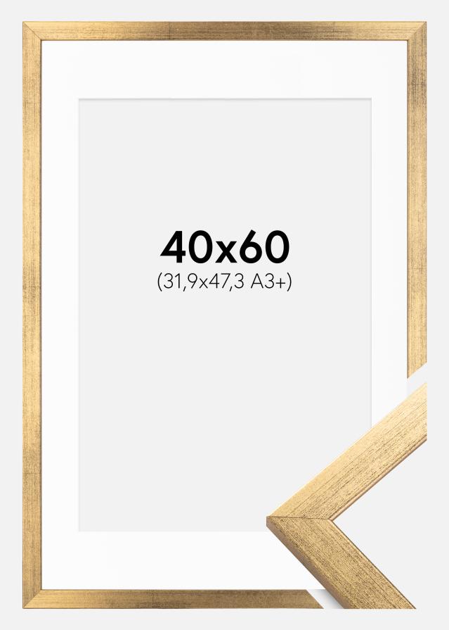Ramme Stilren Guld 40x60 cm - Passepartout Hvid 32,9x48,3 cm (A3+)