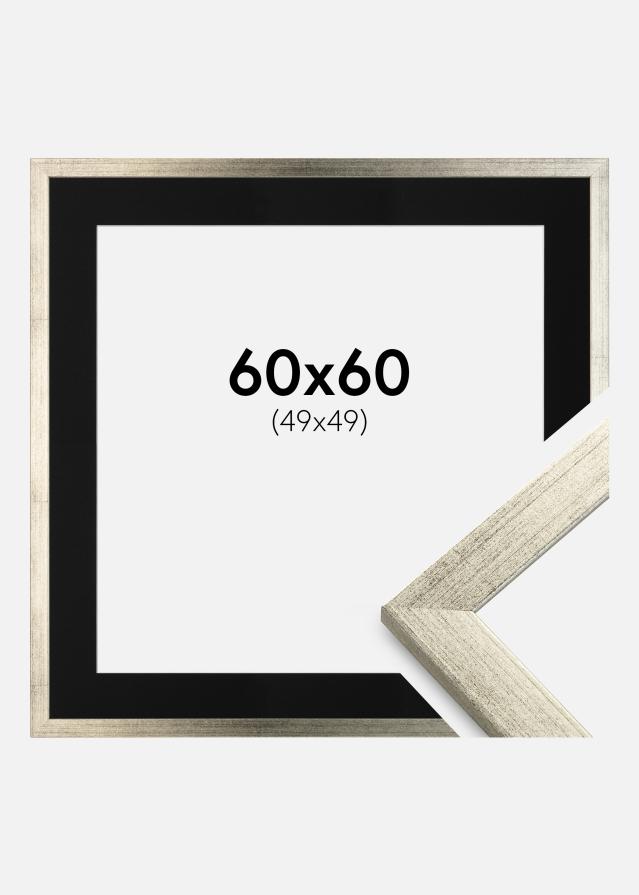 Ramme Stilren Sølv 60x60 cm - Passepartout Sort 50x50 cm
