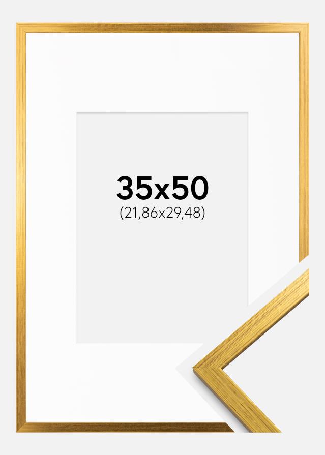 Ramme Edsbyn Guld 35x50 cm - Passepartout Hvid 9x12 inches