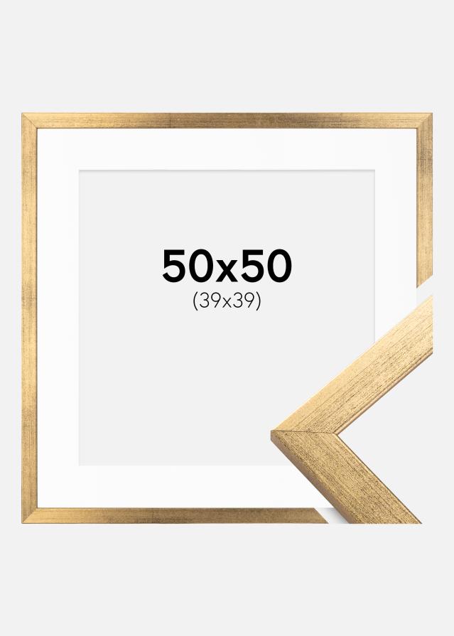 Ramme Stilren Guld 50x50 cm - Passepartout Hvid 40x40 cm
