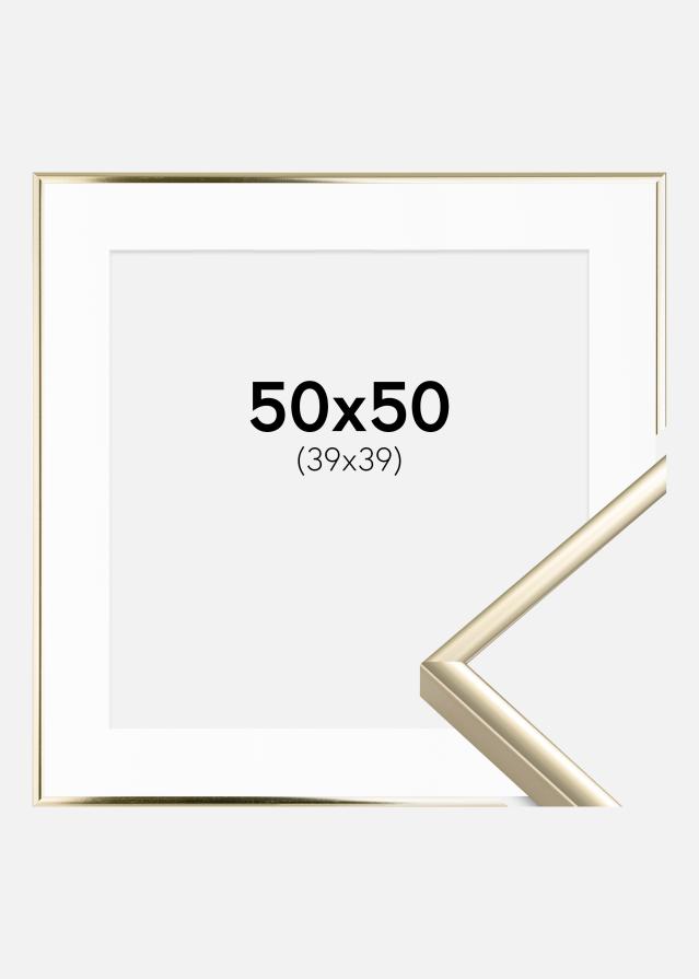 Ramme Aluminium Blank Guld 50x50 cm - Passepartout Hvid 40x40 cm