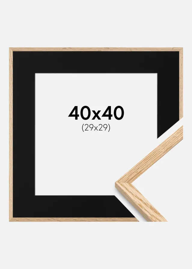 Ramme Tynd Eg 40x40 cm - Passepartout Sort 30x30 cm