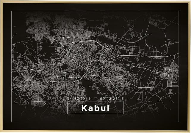 Kort - Kabul - Sort Plakat