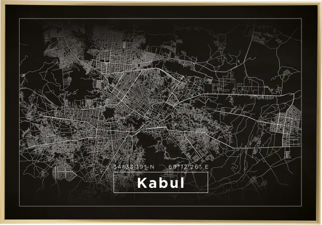 Kort - Kabul - Sort Plakat
