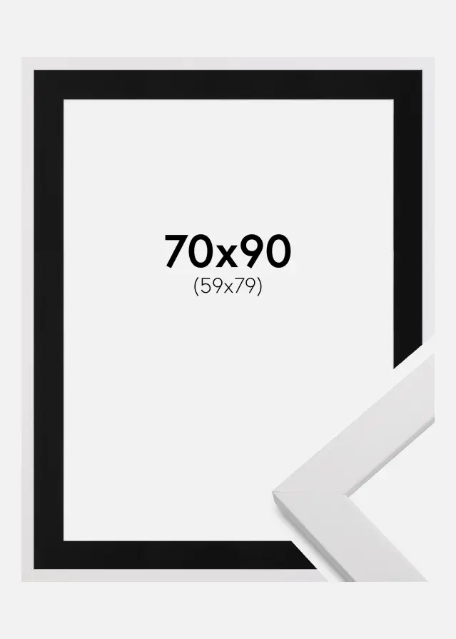 Ramme White Wood 70x90 cm - Passepartout Sort 60x80 cm