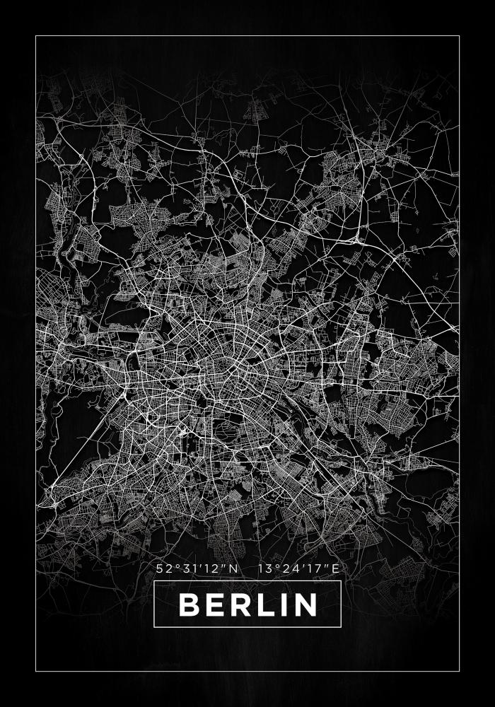 Kort - Berlin - Sort Plakat