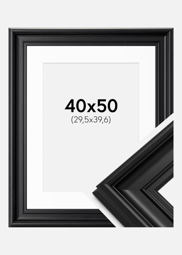 Ramme Mora Premium Sort 40x50 cm - Passepartout Hvid 12x16 inches