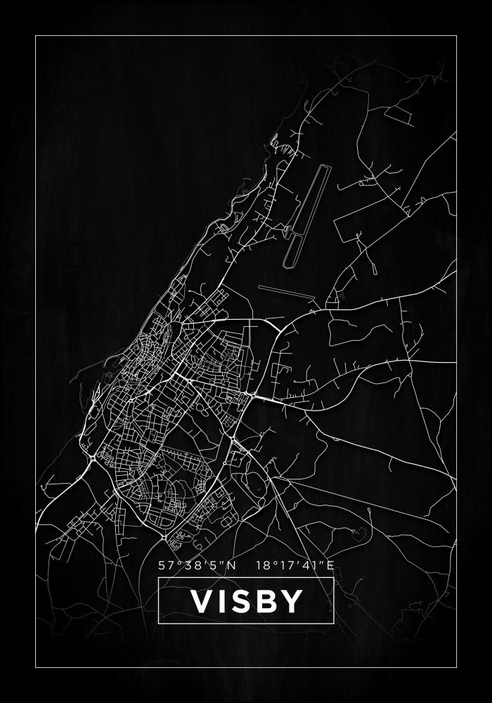 Kort - Visby - Sort Plakat