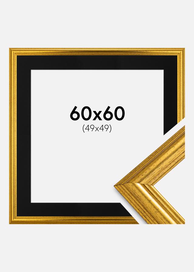 Ramme Västkusten Guld 60x60 cm - Passepartout Sort 50x50 cm