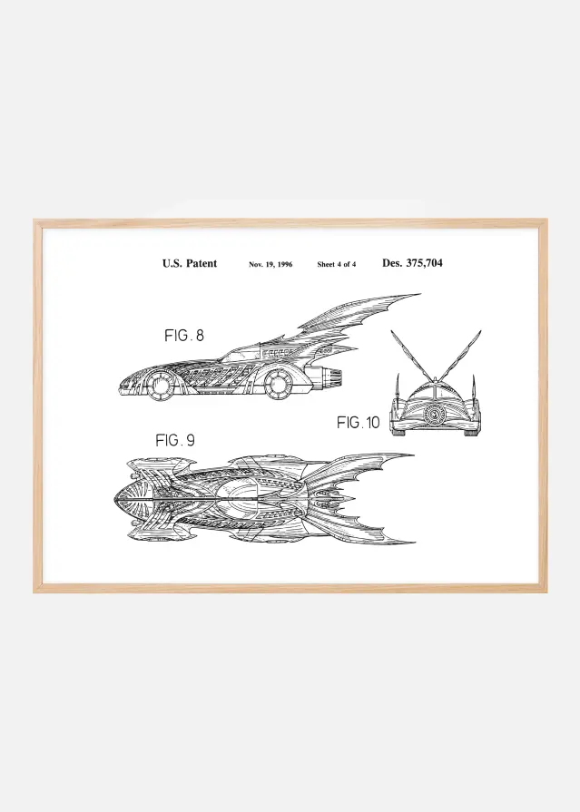 Patenttegning - Batman - Batmobile 1996 IIII Plakat
