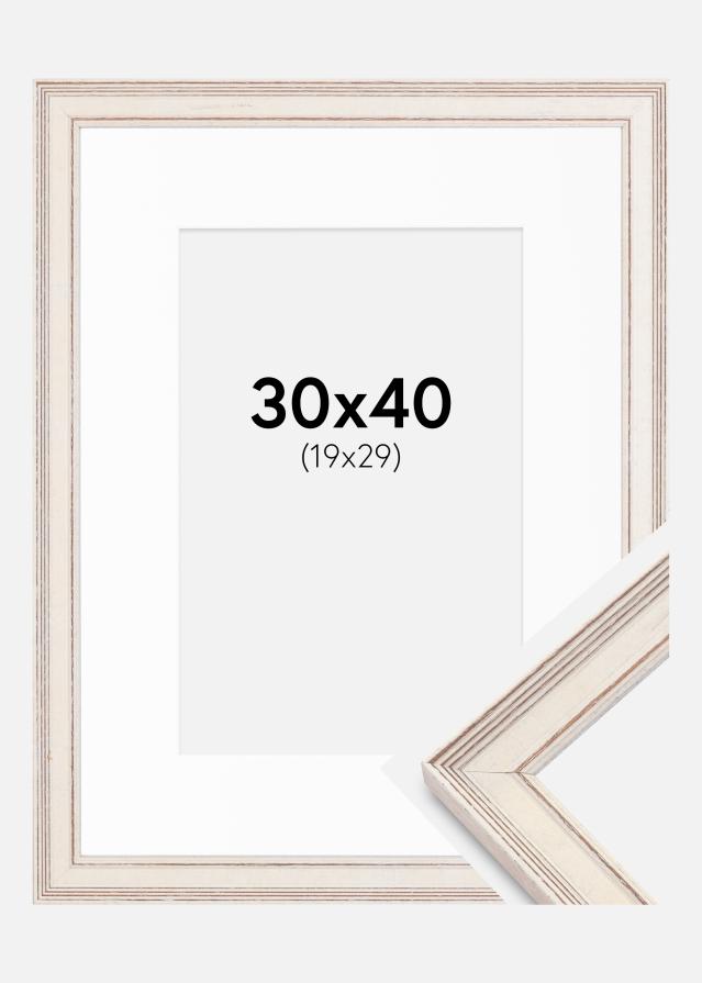 Ramme Shabby Chic Hvid 30x40 cm - Passepartout Hvid 20x30 cm