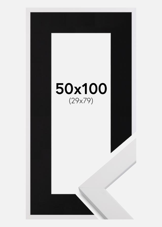 Ramme White Wood 50x100 cm - Passepartout Sort 30x80 cm