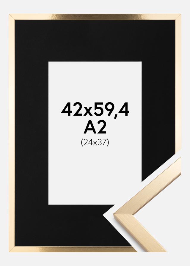 Ramme Trendy Guld 42x59,4 cm (A2) - Passepartout Sort 25x38 cm
