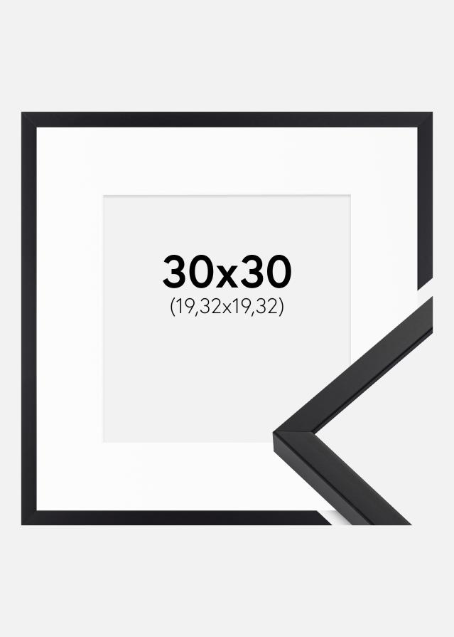 Ramme E-Line Sort 30x30 cm - Passepartout Hvid 8x8 inches