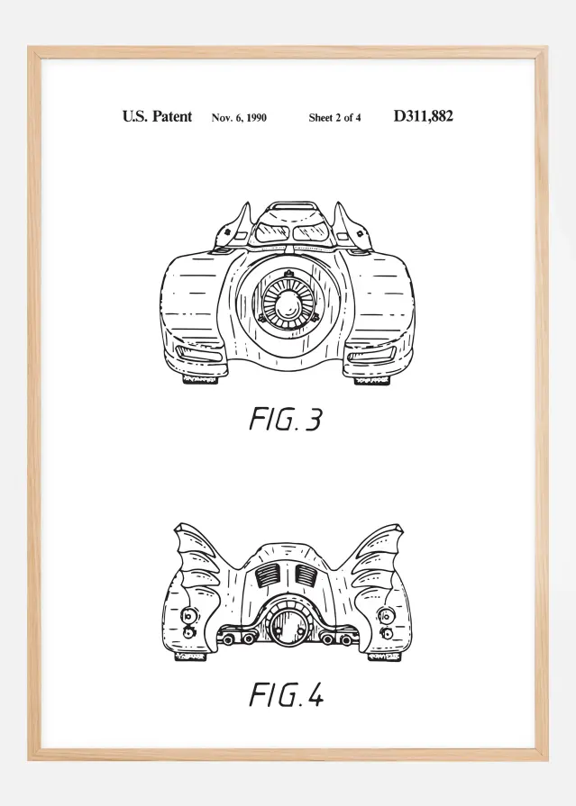 Patenttegning - Batman - Batmobile 1990 II Plakat