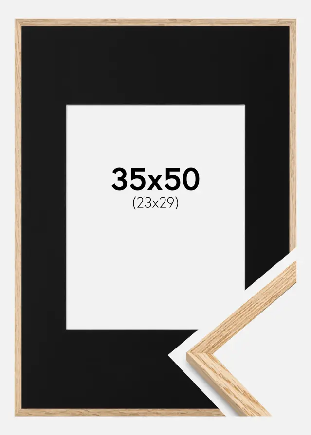 Ramme Tynd Eg 35x50 cm - Passepartout Sort 24x30 cm