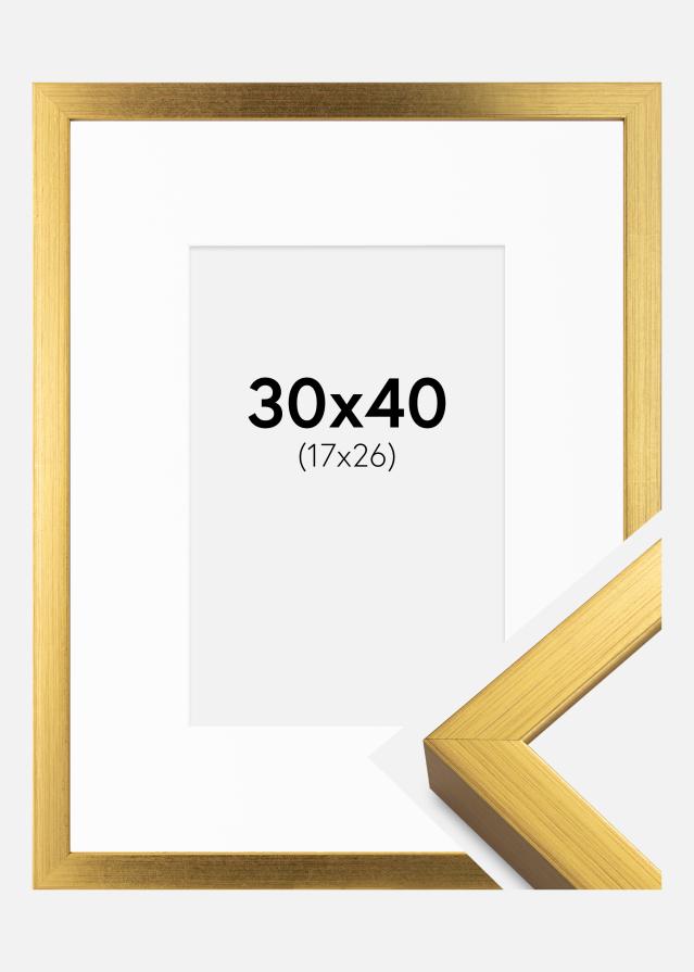 Ramme Falun Guld 30x40 cm - Passepartout Hvid 18x27 cm
