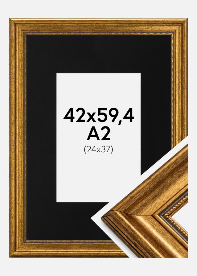 Ramme Rokoko Guld 42x59,4 cm (A2) - Passepartout Sort 25x38 cm