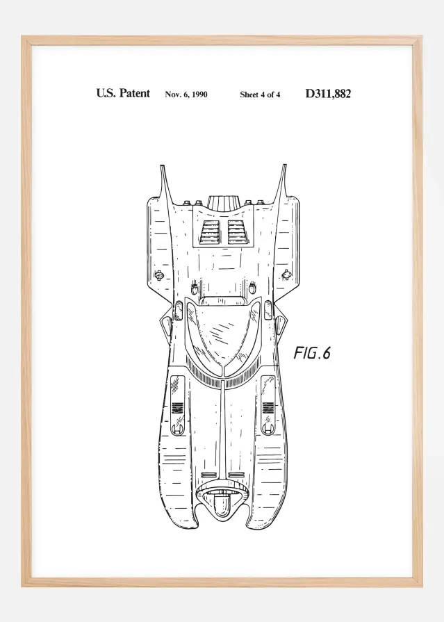 Patenttegning - Batman - Batmobile 1990 IIII Plakat