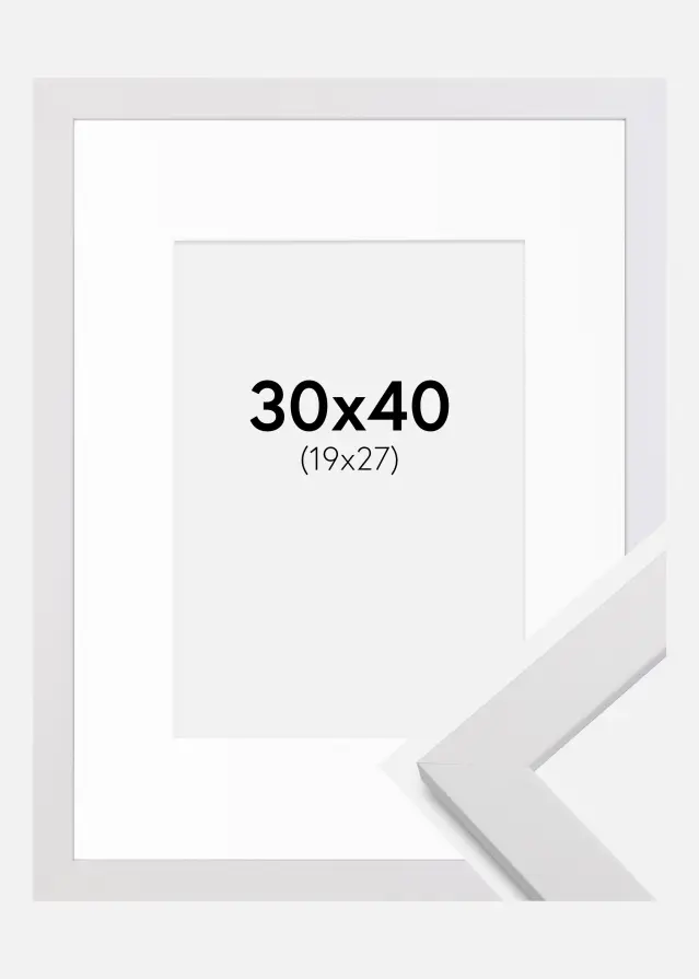 Ramme White Wood 30x40 cm - Passepartout Hvid 20x28 cm