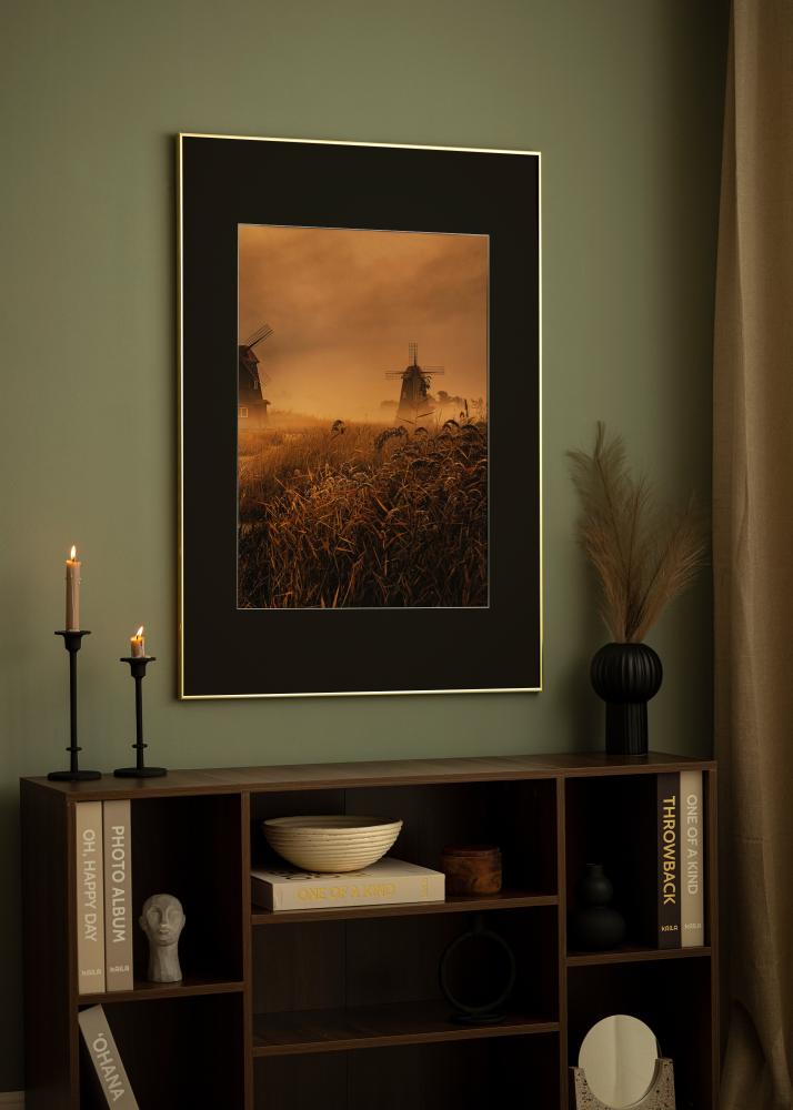 Ramme Visby Blank Guld 30x40 cm - Passepartout Sort 8x12 inches