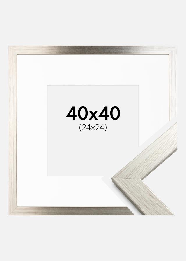 Ramme Silver Wood 40x40 cm - Passepartout Hvid 25x25 cm