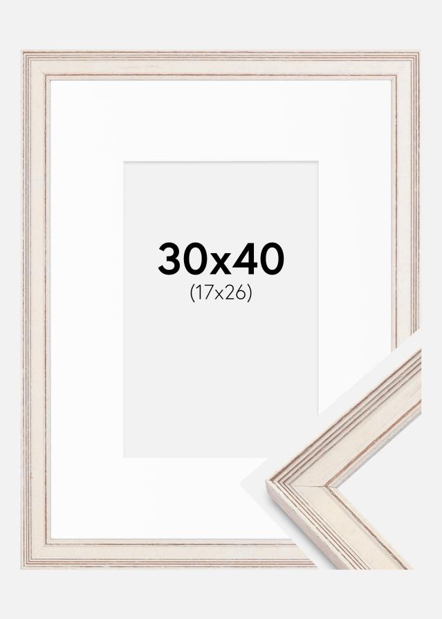 Ramme Shabby Chic Hvid 30x40 cm - Passepartout Hvid 18x27 cm