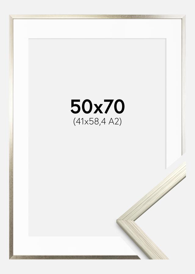 Ramme Edsbyn Sølv 50x70 cm - Passepartout Hvid 42x59,4 cm (A2)