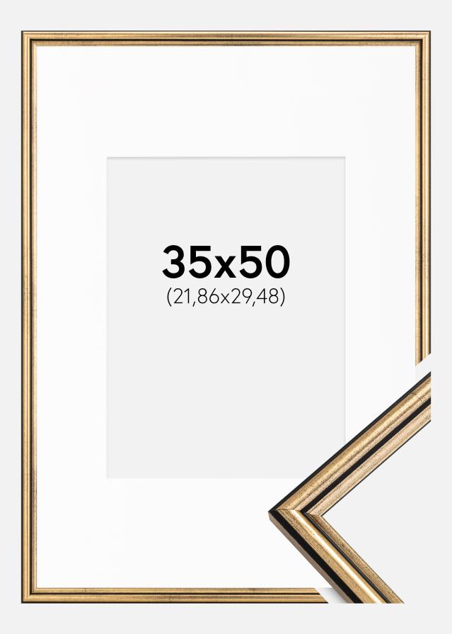 Ramme Horndal Guld 35x50 cm - Passepartout Hvid 9x12 inches