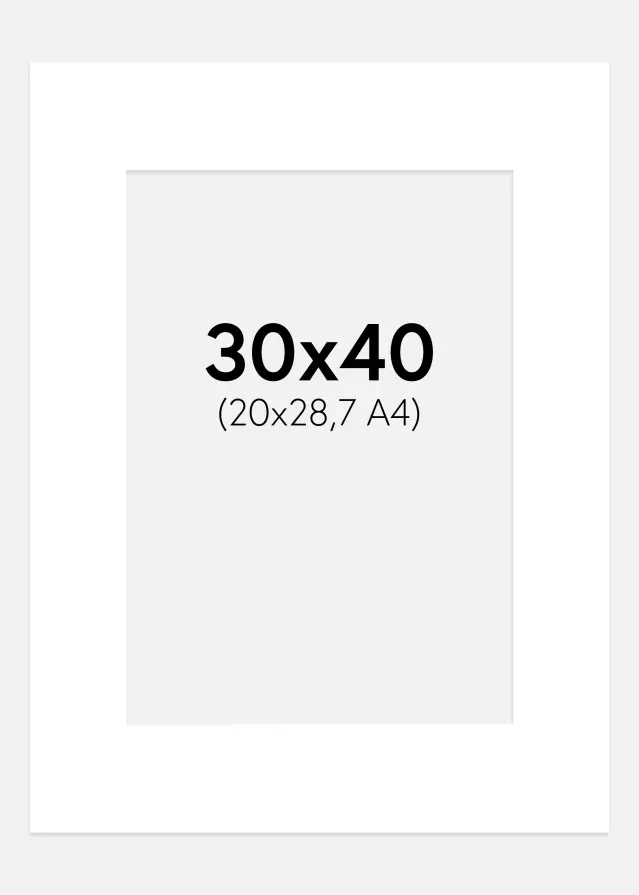 Passepartout Superhvid (Hvid Kerne) 30x40 cm (20x28,7)