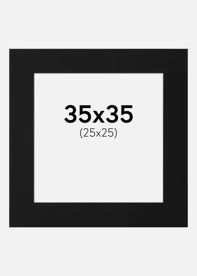 Passepartout Sort Standard (Hvid kerne) 35x35 cm (25x25)