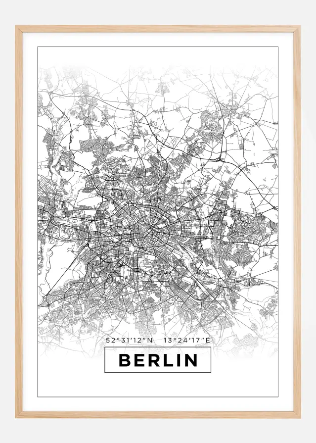 Kort - Berlin - Hvid Plakat