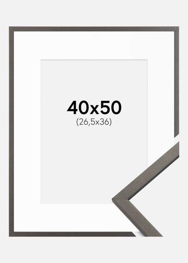 Ramme Edsbyn Grafit 40x50 cm - Passepartout Hvid 27,5x37 cm