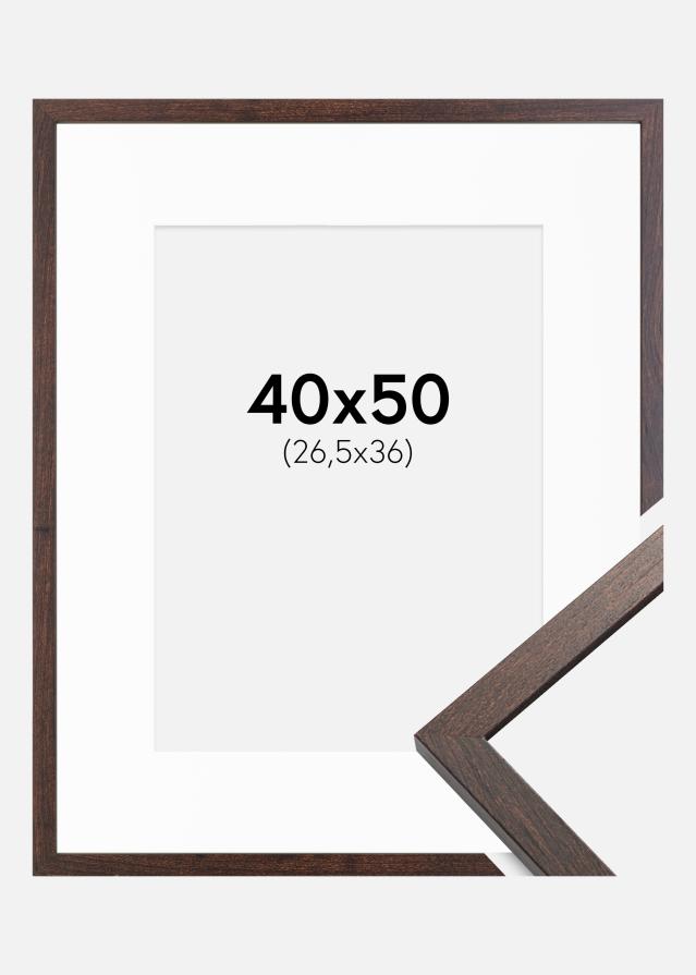 Ramme Trendy Valnød 40x50 cm - Passepartout Hvid 27,5x37 cm