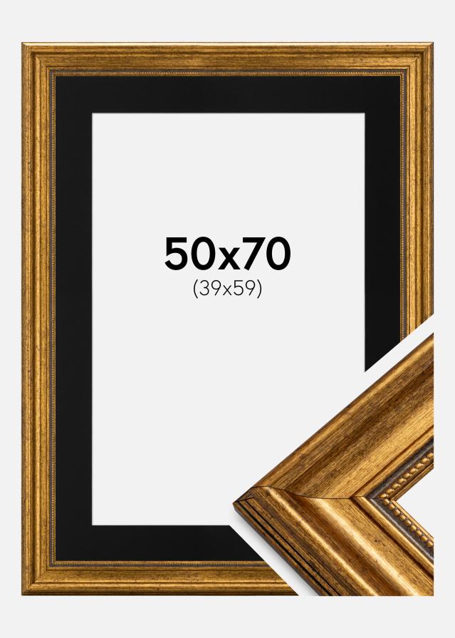 Ramme Rokoko Guld 50x70 cm - Passepartout Sort 40x60 cm