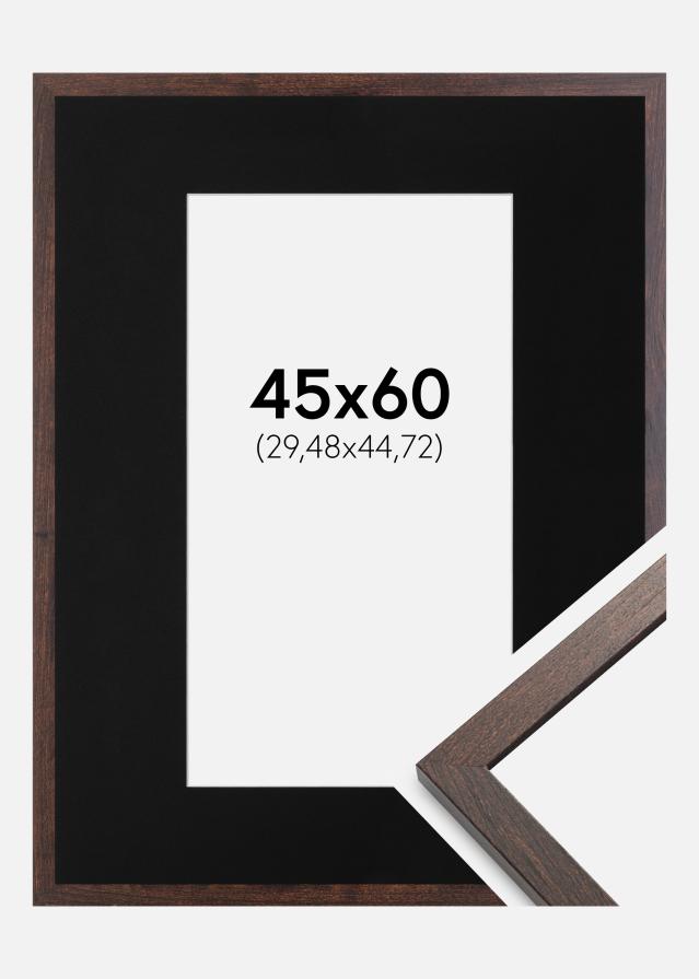 Ramme Trendy Valnød 45x60 cm - Passepartout Sort 12x18 inches